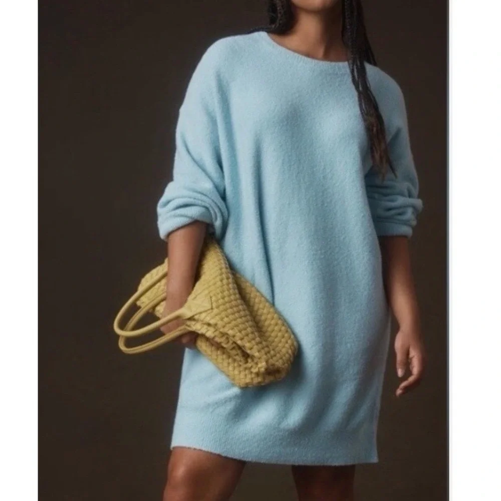 Anthropologie‎ Daily Practice Light Blue Long Sleeve Sweater Dress Size Medium